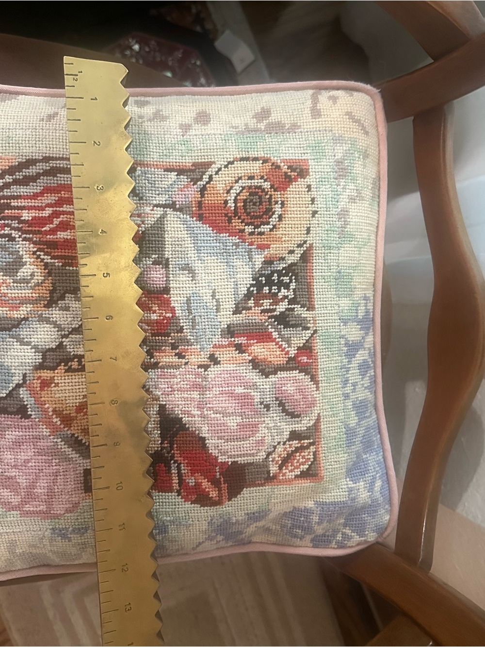 Needlepoint Seashell Pillow - Pastel Pink & Lavender - Picture 11 of 11